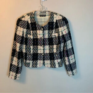 Vintage Linea Tweed Cropped Blazer Black Pink  10